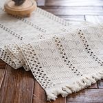 Weldomcor Macrame Table Runners Woven Rustic Table Runner Cotton Linen Boho Style Table Runner with Tassels for Dining Table Wedding Baby Shower Farmhouse Table Decor, 30 x 275 cm