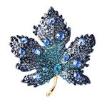 Crystal Maple Leaf Pin Brooch Colorful Rhinestone Plant Pin Delicate Clothing Accessories Wedding Prom Jewelry for Women Men (Blue)