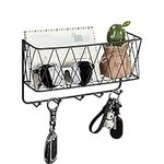 OROPY Key Holder for Wall, Letter Holder with 5 Hooks, 28×13×6.4cm, Sturdy Matte Black Metal Wire Mesh Basket, Wall Mounted Key Hooks for Entryway, Mudroom, Hallway, Bedroom