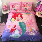 CASA 100% Cotton Kids Bedding Set Girls Mermaid Ariel Duvet Cover and Pillow case and Fitted Sheet,3 Pieces,Twin