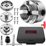 XUNTOP 4’’ 4-Jaw Self-Centering Lathe Chuck Set with 1" x 8TPI Threads, 3/4" x 16TPI Adapter, Round Jaws, Wide Bowl Jaws, Step Jaws, Pin Jaws, Woodworm Screw, Chuck Key, T Shape Wrench for Woodworking