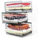 BELLE VOUS 3-Tier Sliding Closet Drawer Organiser Shelves - Stackable Storage Bins for Wardrobe, Kitchen, Bedroom & Cupboard - Folding Storage Boxes
