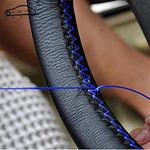 DIY Steering wheel covers made of soft leather on the steering wheel of the car with needle and thread Interior accessories Blue