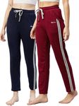 BLINKIN Cotton Stribed Pyjamas for Women|Lowers for women With 2 Side Pockets : Ideal For Night Wear & Comfort wear - The Ultimate Relaxed Fit Track Pants For Women (Combo-608,Maroon|Navy,Size_2XL)