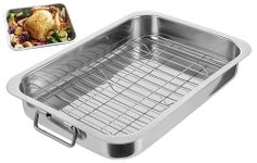 U HOME Stainless Steel Roasting Pan with Rack, Roaster with Baking Rack, Baking Pans, Cooking Tray, Dishwasher Safe Cookware. (Extra Large 42x31x7cm)