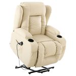 More4Homes CAESAR ELECTRIC RISE RECLINER MASSAGE HEAT ARMCHAIR SOFA LOUNGE BONDED LEATHER CHAIR (Cream)