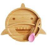 Bubbaboo Bamboo Plate and Spoon Set Baby Suction Plate Shark Design (Pink)