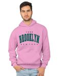 Earthstick Men's Full Sleeves Regular Fit Hooded Fleece Printed BROOKLYN Hooded Sweatshirt For Winter Wear (XXL, Pink)