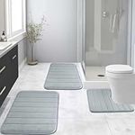 NAKIHOUSE Memory Foam Bath Mat Set, 3 Pieces Bathroom Mat, Bathroom Non-slip Mat, Bath Rug Set Absorbent Water Non-Slip Bath Mat Toilet Rug Bath Rug (Grey, 43 * 60+U50*60+50 * 80cm)