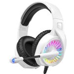 ZIUMIER Z20 White Gaming Headset for PC PS4 PS5 Xbox One Controller, Wired Over-Ear Headphone with Noise Canceling Microphone, RGB LED Light, Bass Surround Sound