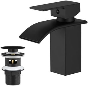BESy Waterfall Spout Bathroom Sink Mixer Taps,Single Handle Basin Mixer Tap, Lavatory Vessel Faucet,Stainless Steel,Matte Black Vanity Tap