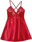 Avidlove Lingerie for Women Naughty Satin Nightgown Silk Chemise Spaghetti Strap Sleepwear Red XXL