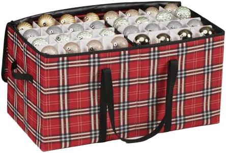 ZOBER Christmas Ornament Storage Box - 26.4x13.3x13.5 Inch Container for Up to 3-Inch Ornaments and Decoration w/Organizer Dividers - Holds up to 128 Ornaments - Red Plaid