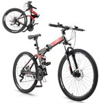 Ktaxon Folding Mountain Bike 21-Speed Adult Bikes 26/27.5 Inch Bike with High Carbon Steel Frame, Double-Kill Disc Brake System, Thickened Shock-Absorbing Front Fork (26" Black)