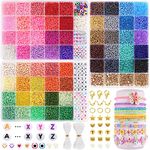 60 Colors 3mm Seed Beads for Bracelet Making Kit, Funtopia 21600Pcs+ Colorful Seed Beads for Making Jewellery, Glass Beads & Letter Beads & Pearl Beads & Gold Beads for Bracelets Making, Jewelry DIY