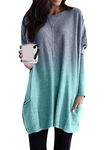 GRASWE Lady's Oversized Leopard Print Sweater Long Sleeve Casual Top Sky Blue M