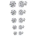 YOXUA 5 Pairs Cubic Zirconia Hypoallergenic Stud Earrings For Women Men Girls. Personalized Cartilage Fashion Earrings Are Available In Silver, Gold, Rose Gold Sizes Ranging From 3-8mm (Silver)