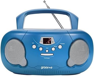 Groov-e Original Boombox - Portable CD Player with Bluetooth, Radio, 3.5mm Aux Port, & Headphone Socket - LED Display, 2 x 1.2W Speakers - Battery or Mains Powered - Blue