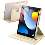 JETech Rotating Case for iPad 9/8/7 (10.2-Inch, 2021/2020/2019 Model, 9th/8th/7th Generation) with Pencil Holder, 360 Degree Rotation Protective Stand Cover Clear Back, Auto Wake/Sleep (Gold)