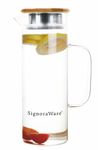 Signora Ware 1 Litres Saffron Borosilicate Glass Jug With Bamboo Lid | Big Water Pitcher With Strong Handle For Water Juice Ice-Tea Milk (1000Ml, Set Of 1, Transparent | Bpa Free)