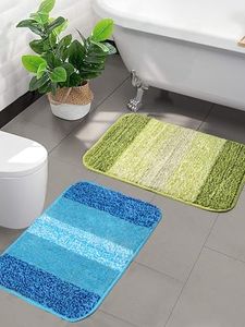 SARAL HOME EASY LIVING Microfiber Striped Rectangle Shaped Anti-Skid Bath Mats|Soft & Super Absorbent Mats for Shower|Washable, Non-Slip & Quick-Drying Mats, 35x50 CM|Set of 2(Turquoise & Green)