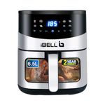 iBELL AF650MN Air Fryer 6.5 Litre, 1600W, 8 Cooking Presets, Detachable Fryer Basket, Smart Rapid Air Technology, Timer Function, Auto-off & Adjustable Temperature Control (Black)