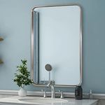 ANDY STAR Brushed Nickel Bathroom Mirror, 22x30’’ Rounded Rectangle Mirror Modern Bathroom Vanity Mirror SUS304 Metal Tube Framed Mirror(Rustproof) 1’’ Deep Wall Mounted Vertically/Horizontally