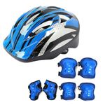 7 Pieces Helmet and Pads Set Adjustable Protective Safety Helmet Kit Colorful Knee and Elbow Pads Wrist Pads for Skating Riding Scooter Skates Bike Bicycle Rollerblading Cycling (Blue)