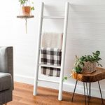 DWVO 5 Tier Poly Lumber Wall Leaning Blanket Ladders Quilt Towel Display Rack Shelf Holder,HIPS Water Resistant Rack Rustic Farmhouse(White)