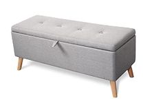 Visco Therapy Prado Grey Fabric Ottoman Bench with Wooden Legs, Space Saving, Storage, Bedroom Furniture (Ottoman Bench)