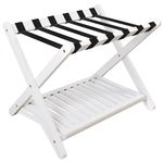 SMIBUY Luggage Rack, Foldable Bamboo Suitcase Stand with Storage Shelf for Guest Room, Bedroom, Hotel, Heavy-Duty (White and Black)