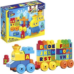 MEGA BLOKS First Builders Toddler Building Blocks Toy Set, ABC Musical Train with 50 Pieces, Music and Sounds, Ages 1+ Years