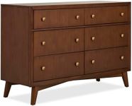 Evolur Loft Antilia Mid-Century Double Dresser in Walnut, 6 Spacious Drawers, Comes Fully Assembled, Included Anti-Tipping Kit, Wooden Nursery Furniture