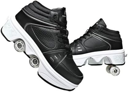 2-in-1 Roller Skates & Sneakers Unisex Retractable Wheels Outdoor Fun & Fitness Kick Roller Shoes Black