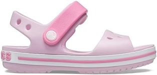 Crocs Crocband Sandals, Unisex-Kids Sandals, Lightweight and with Secure Fit, in Ballerina Pink Strap and Stripe Detail, Size C7 UK