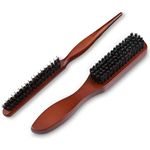 Boar Bristle Brush, 2 PCS Boar Bristle Hair Brush, Bristle Hair Brush, Slick Back Hair Brush for Women Men, Wet Hair Brush, Rat Tail Comb, Teasing Comb Edge Beard Brush for Slicking Hair Beard (A)