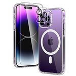 TAURI 3 in 1 Magnetic for iPhone 14 Pro Max Case Clear, with 2X HD Screen Protector, [15 FT Military-Grade Protection] Shockproof Case for iPhone 14 Pro Max 6.7 inch, Clear