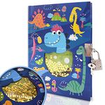 Boys Diary with Lock, 7x5.5 Inches 160 Lined Pages Dinosaur Shakable Sequin Lock Notebooks for Kids Secret Boys Journal with Lock Kids Birthday Gifts - Journal Intime Pour Garçons Avec Cadenas