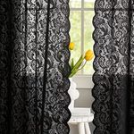 Black Lace Curtains 2 Panels -Vintage Floral Black Sheer Curtain Panels 84 inch Long Romantic Gothic Curtains for Living Room Filtering Rod Pocket 52 x 84 Inch Black