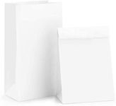 Ancid Paper Lunch Bags White Paper Bags Durable Kraft Paper Bag Fresh Bread Candy Gift Bag 50Pcs Wedding Treat Cafe Party Paper Storage Bag (White, 5.11x3.14x9.44inch)