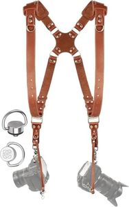 C Coiro Dual Padded Camera Harness Shoulder Leather Camera Strap for DSLR/SLR, All-Day Comfort, Secure Mount, Ideal for Wedding, Tan