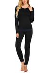 Ekouaer Women's Soft Thermal Underwear Set Black Womens Warm Under Layer Fleece Lined Base Layer Long Johns Sets (Black S)