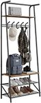 Coat Rack Shoe Bench with 5 Hooks, Hall Trees Entryway Bench with Storage, Multifunctional Hallway Organizer, Wood Look Accent Furniture with Metal Frame