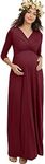 LaClef Women's Wrapped Ruched Maternity Dress with Pocket, Burgundy, Medium