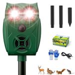 Cat Repellent, Fox Repellent Deterrent for Gardens UK, IP65 Waterproof Animal Scarer Ultrasonic with PIR Sensor & 5 Adjustment Modes, Solar and USB Charging for Bird Repeller