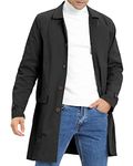 Mens Trench Coat Slim Fit Single Breasted Casual Long Jacket Lightweight Lapel Fall Windbreaker Overcoat, Black, X-Large