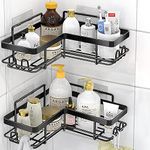 DIFULI Corner Shower Caddy Black, No Drill Shower Shelf Corner, Shower Organiser with Adhesive, Rustproof Stainless Steel Shampoo Holder Bathroom Shelf Shower Storage, Bathroom Organiser Accessories