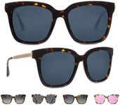 DIFF Bella Designer Square Oversized Sunglasses for Women UV400 Polarized Protection w/giftable travel case, Amber Tortoise + Grey