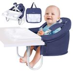 Orzbow Hook-on Seat,Portable Clip on Baby Chair for Table with Removable Tray,5-Point Safety Harness and Shoulder Strap Padding Mats,High Load,Stable Clip on Baby Chair for Home and Restaurant (Blue)