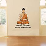 Inkfence 73cm Peaceful Buddha and Quotes 'The Mind is Everything - What You Think You Become - Quotes -Wall Sticker Self Adhesive Sticker (Multi Colour, Vinyl - 73cm X 59 cm) (Pack of 1)